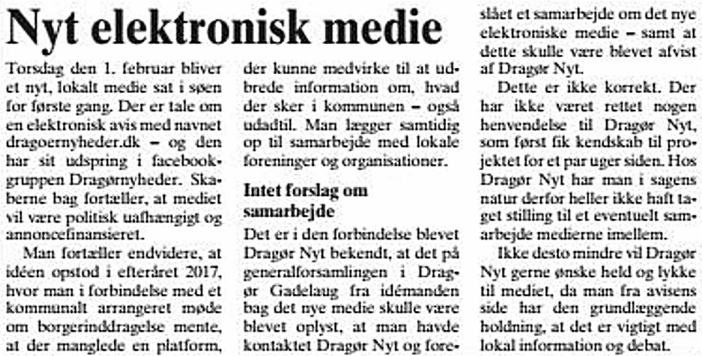 Medier om DragørNyheder.DK
